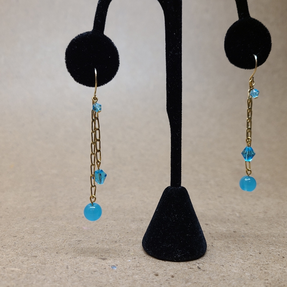 Blue tone beeds and crystal Goldfield Drop Dangle Hook Earrings